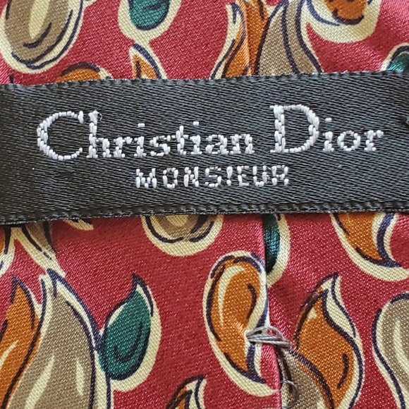 Vintage‎ Christian Dior Monsieur Neck Tie Silk Red Drops Length 57" Width 3.75" - Picture 4 of 7